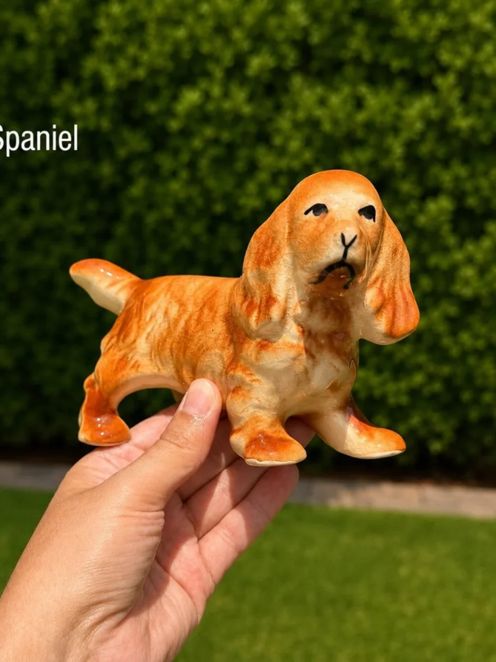 Vintage Porcelain Spaniel Figurine Orange & White Dog Statue
